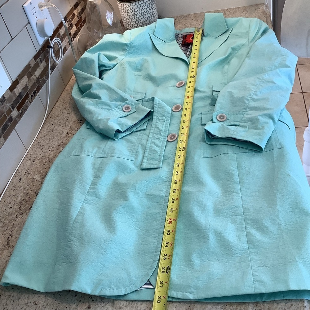 DEBBIE SHUCHAT Belted Trench Coat Size XL Turquoise Blue - Picture 9 of 9